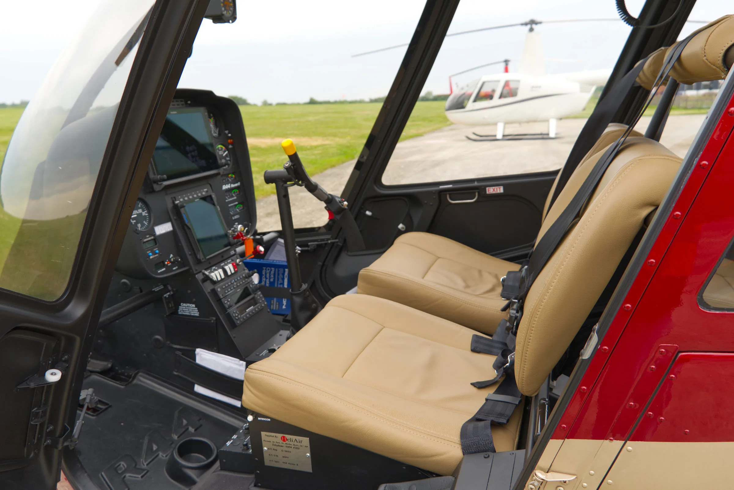 Cockpit and instrument panel of a 2025 Robinson R44 Raven II.