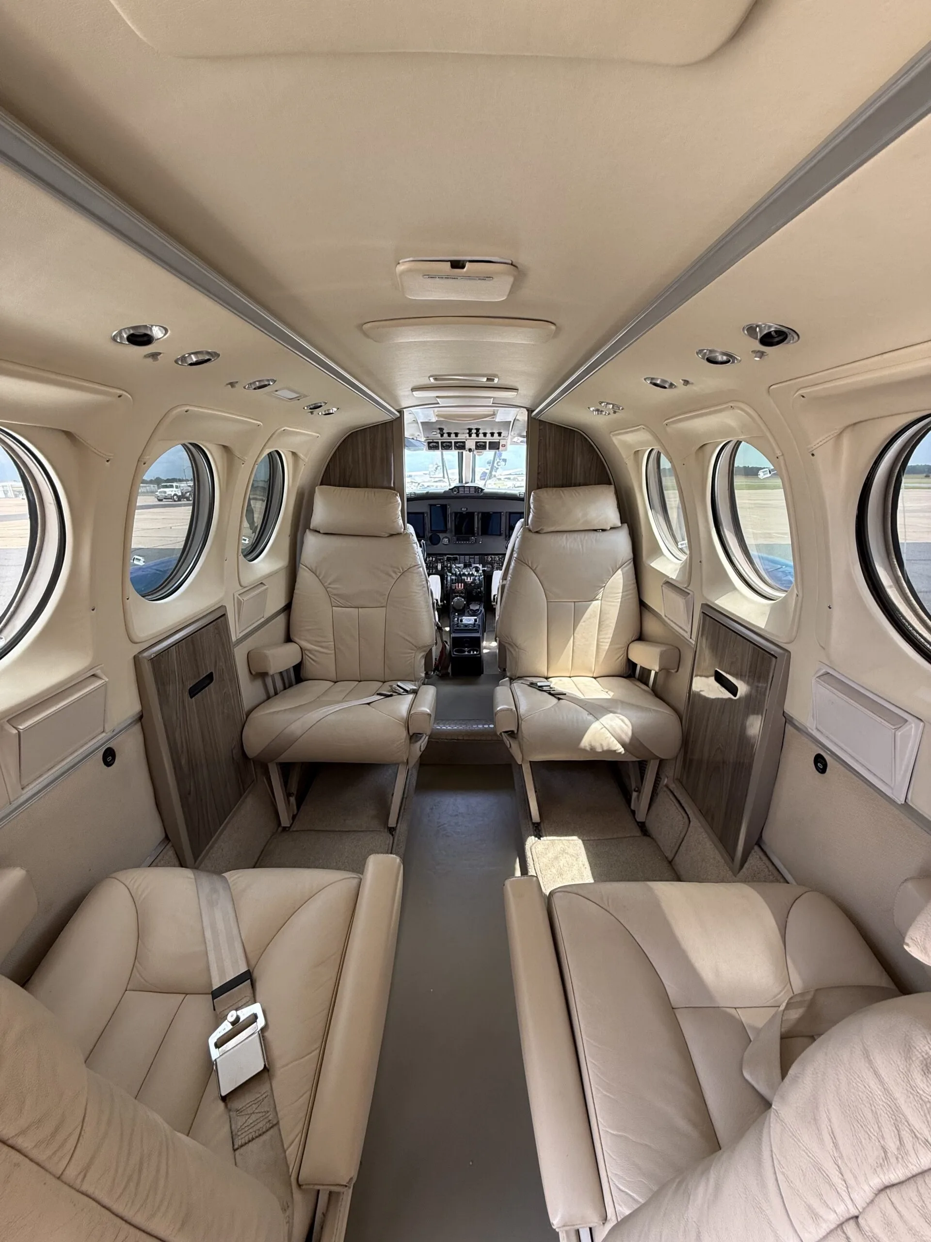 Cabin interior of a 1981 Textron Aviation King Air F90.