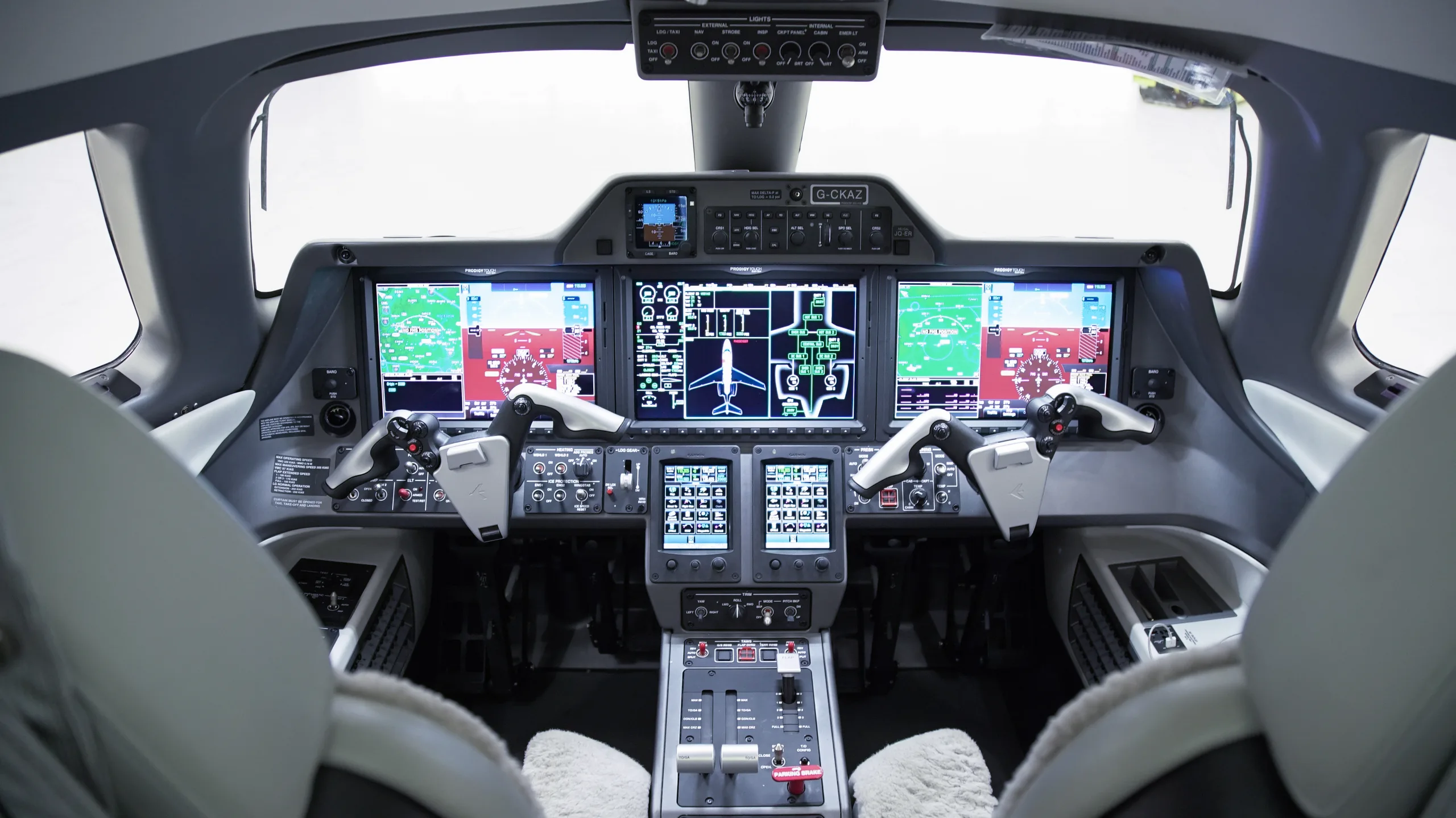 Cockpit and instrument panel of a 2017 Embraer phenom 300.
