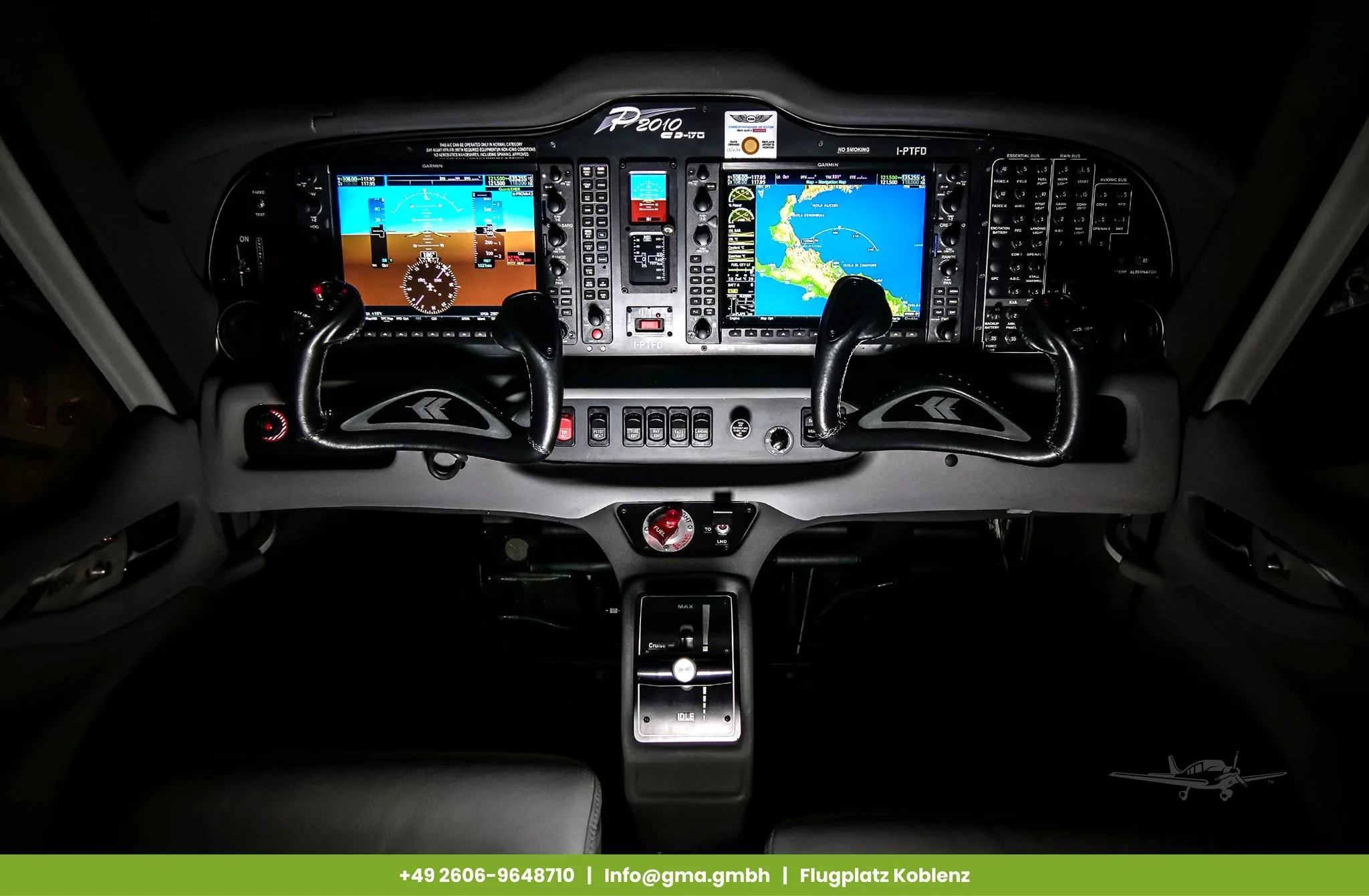 Cockpit and instrument panel of a 2026 TECNAM P2010 TDI.