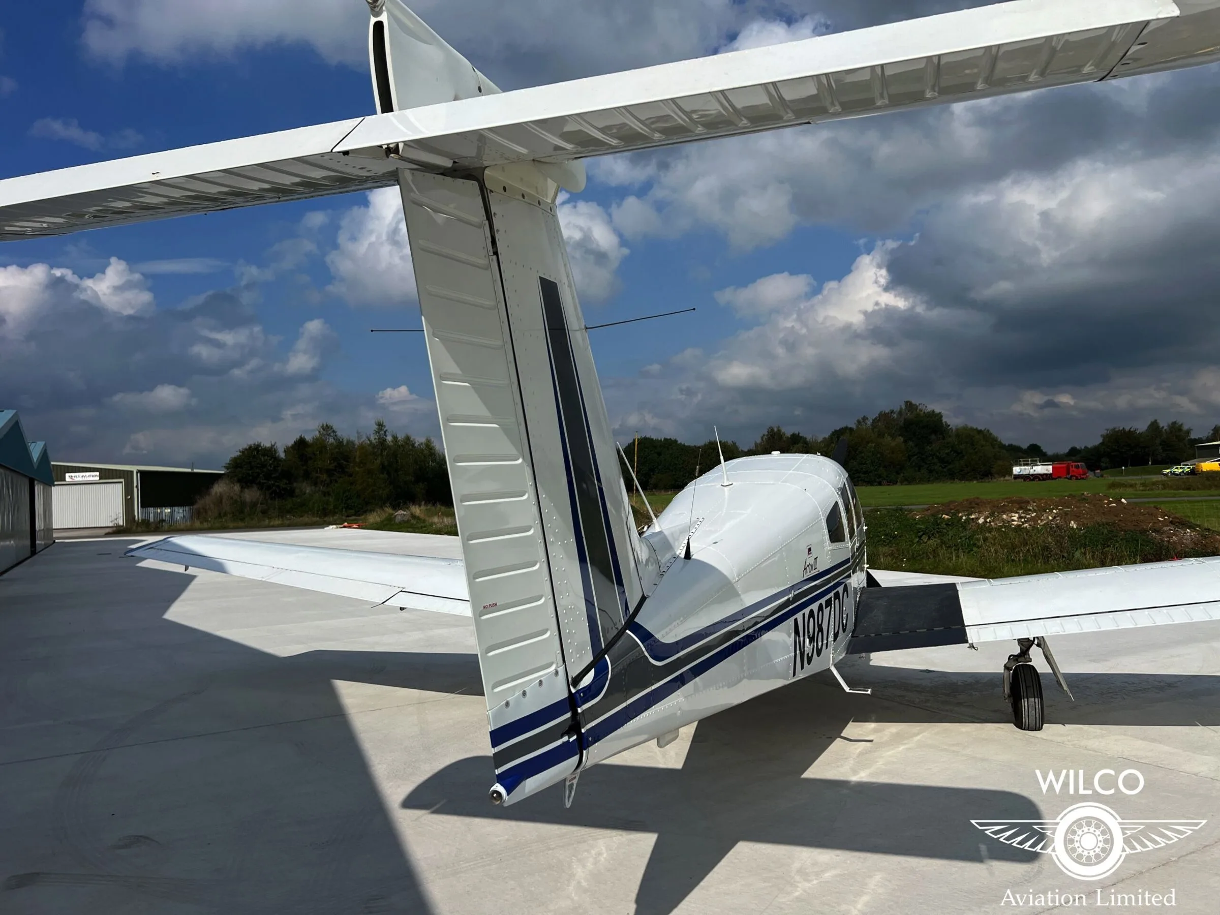 Exterior view of a 1980 Piper PA-28RT-201T Turbo Arrow IV.