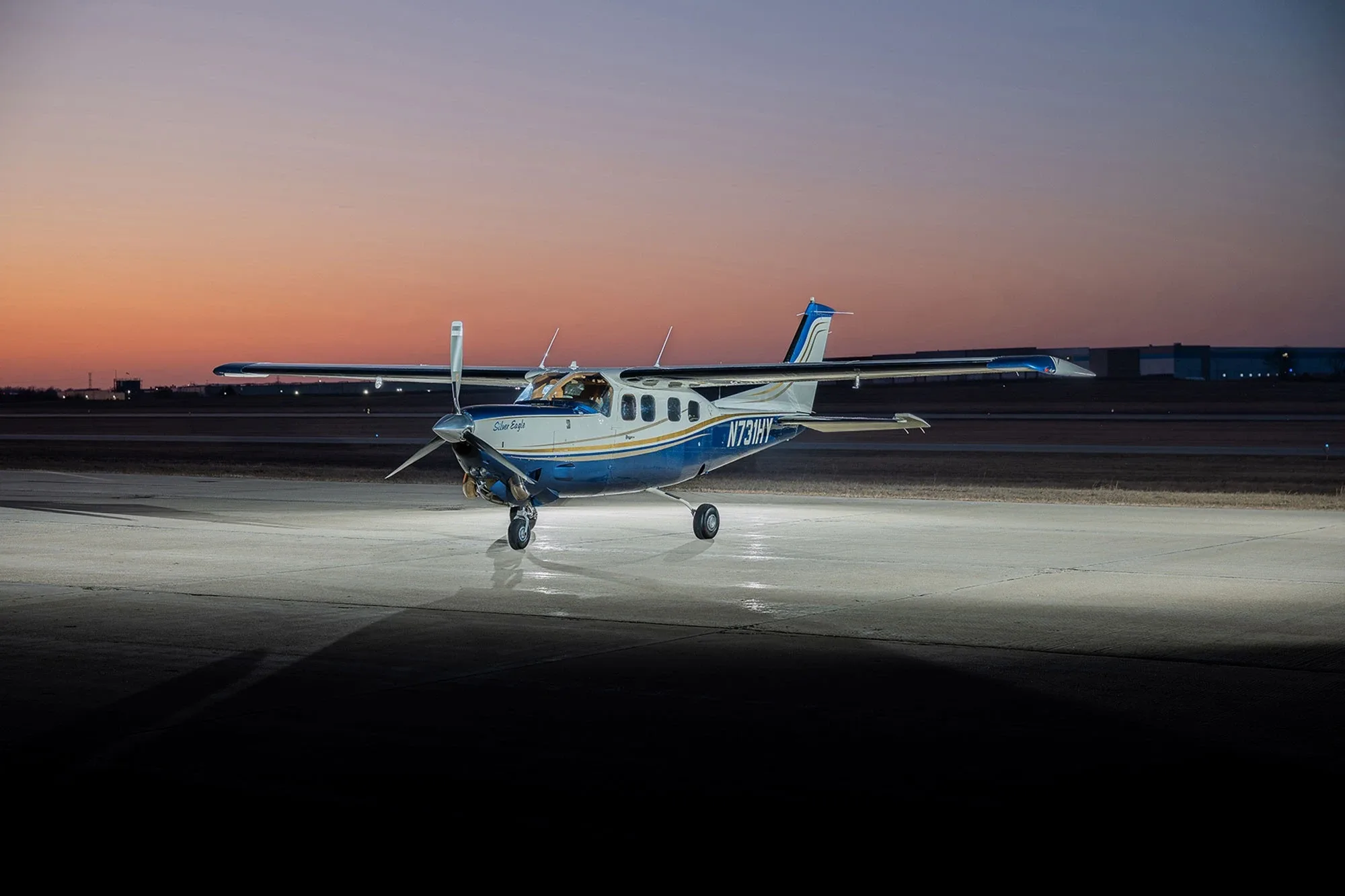 Exterior view of a 1980 Cessna P210N Silver Eagle.