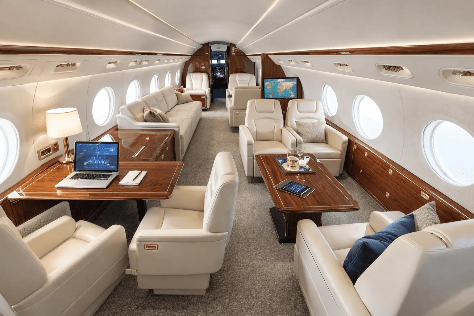 Cabin interior of a Bombardier challenger-350-long-range-comfort.