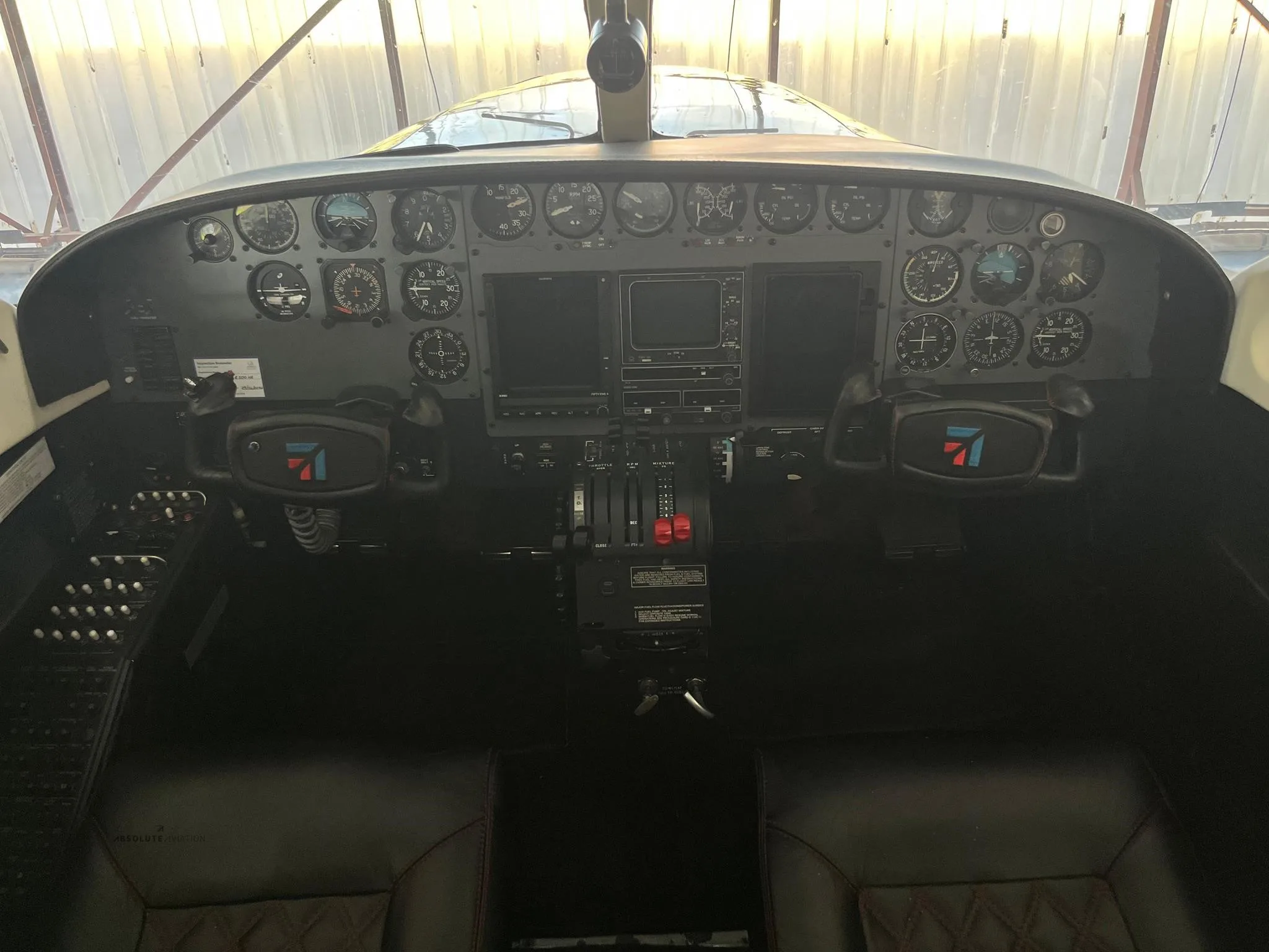 Cockpit and instrument panel of a 1976 CESSNA 402B.