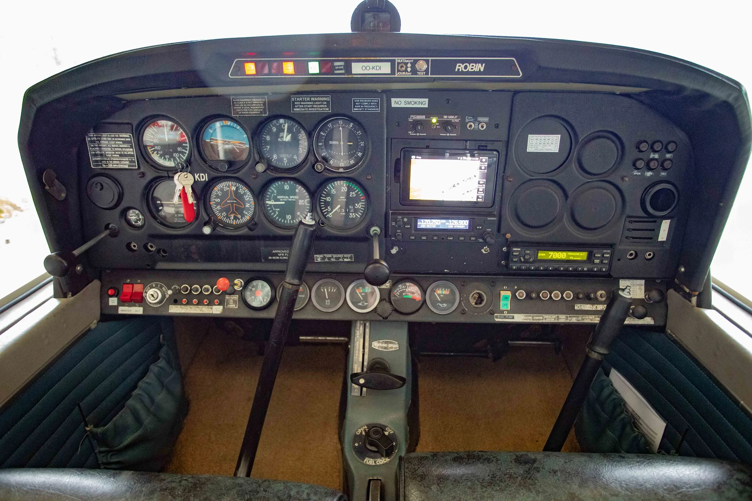 Cockpit and instrument panel of a 1982 Robin DR-400 120 Dauphin 2+2.