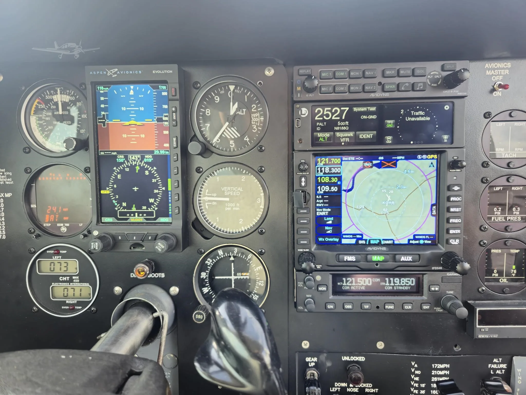 Cockpit and instrument panel of a 1972 CESSNA T310Q.