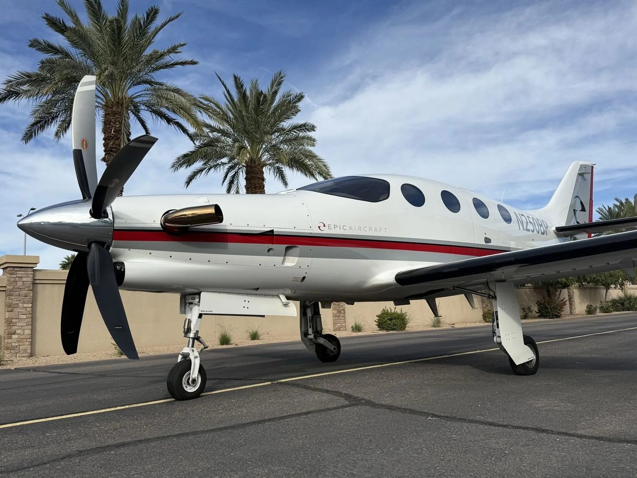 Exterior view of a 2021 EPIC E1000, N250BP.
