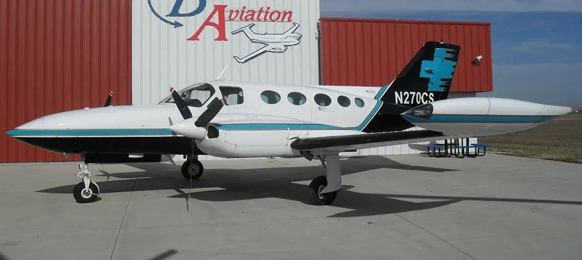 Exterior view of a 1975 Cessna C-421B Golden Eagle.