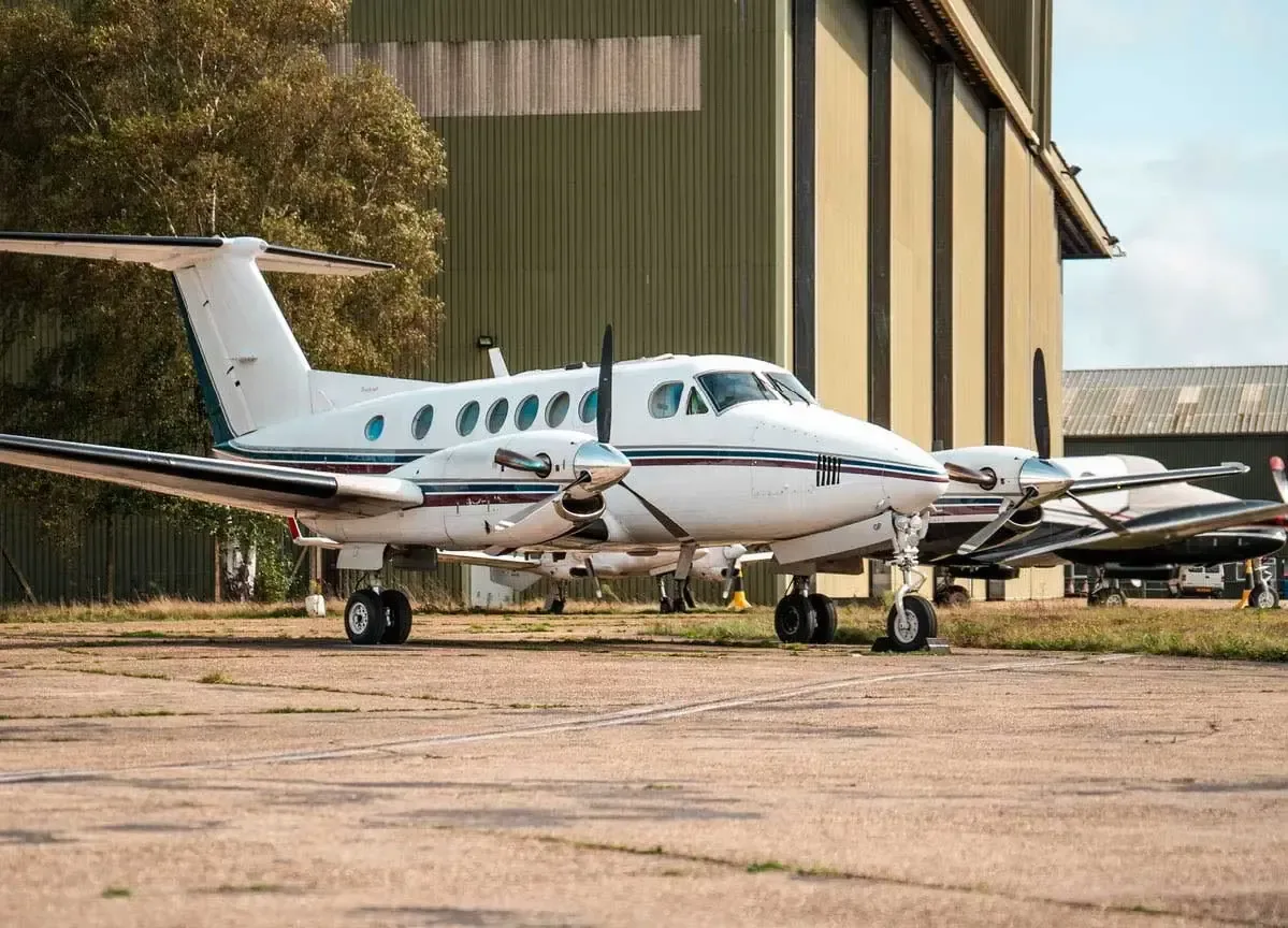 Exterior view of a 1980 Beechcraft King Air, BB-726.