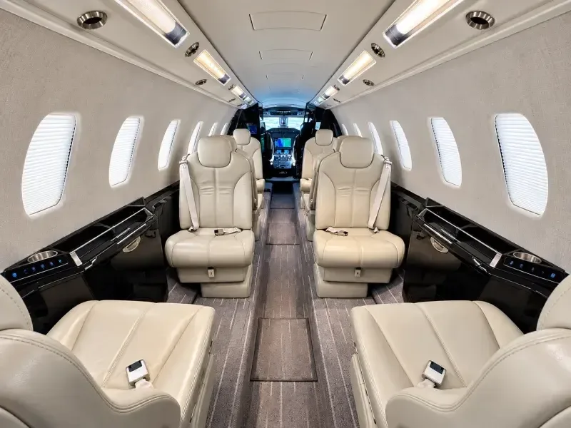 Cabin interior of a 2018 Cessna Citation Sovereign+.