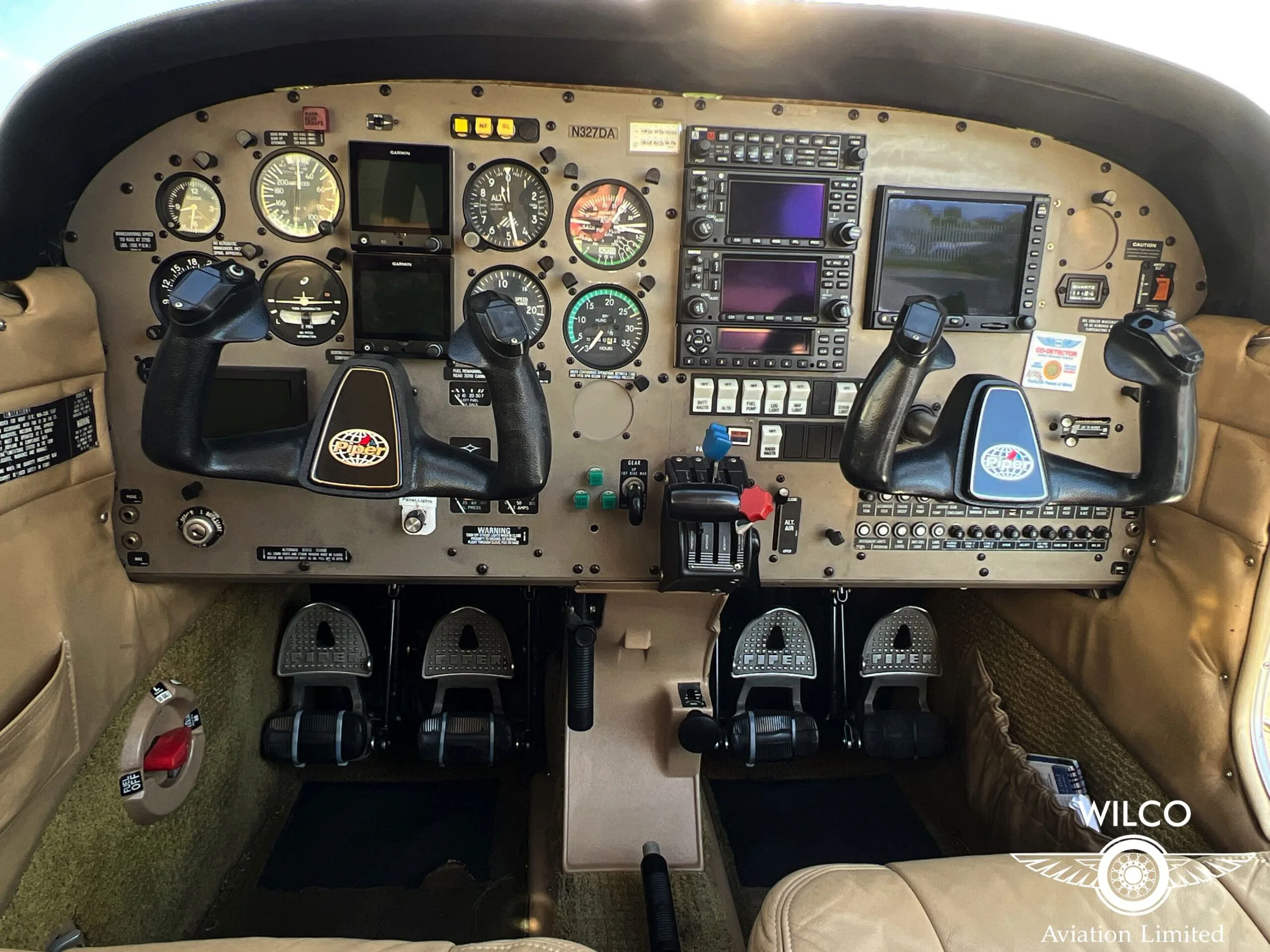 Cockpit and instrument panel of a 2002 Piper PA-28R-201 Arrow III.