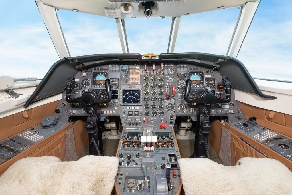 Cockpit and instrument panel of a 1981 DASSAULT FALCON 50.