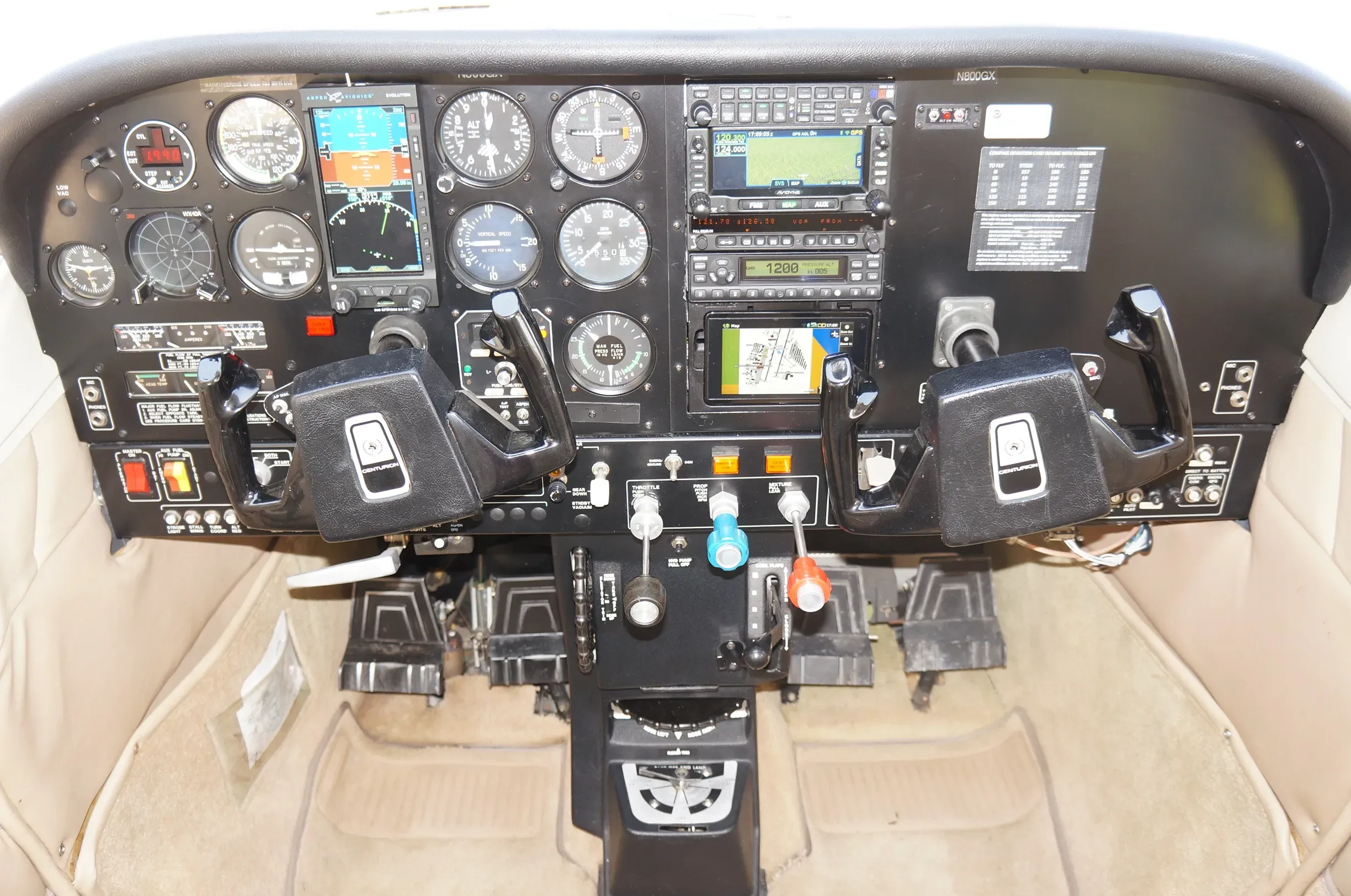 Cockpit and instrument panel of a 1974 Cessna.