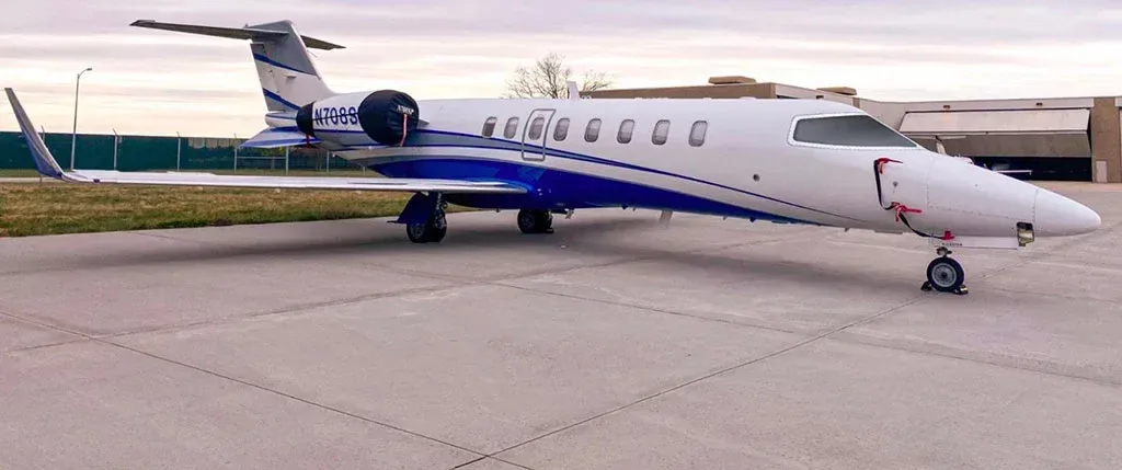 Exterior view of a 1999 Learjet, 45-014.