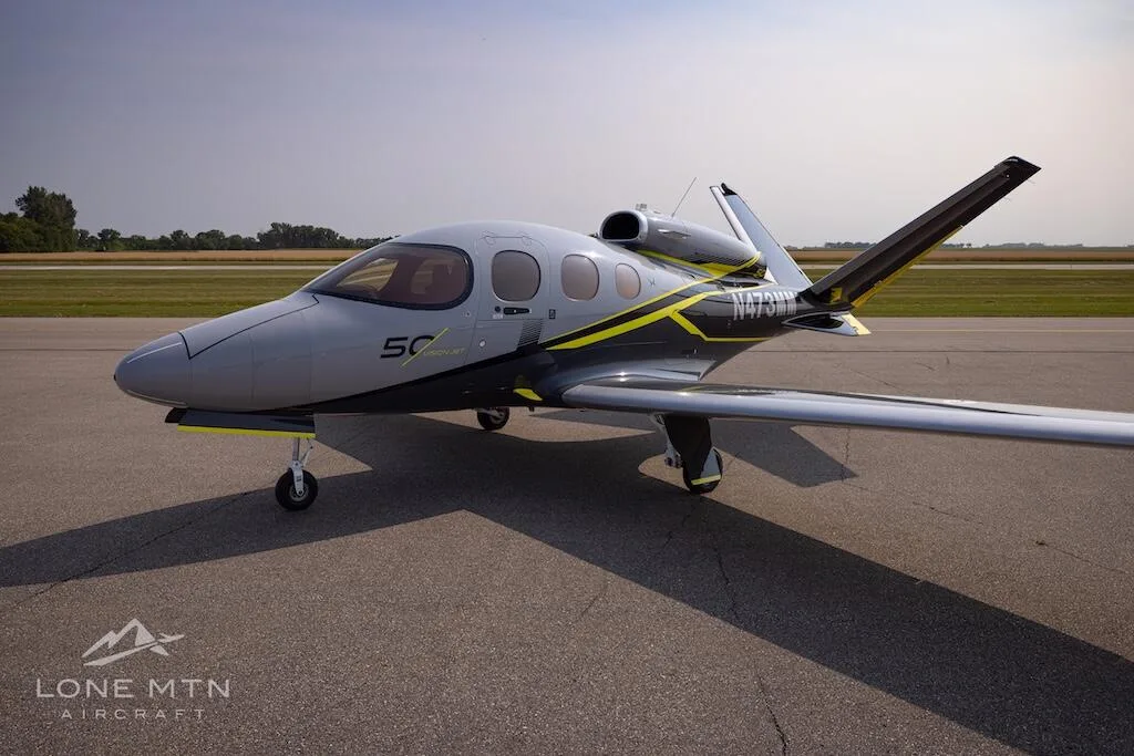 Exterior view of a 2019 Cirrus SF50 G2 Vision Jet.