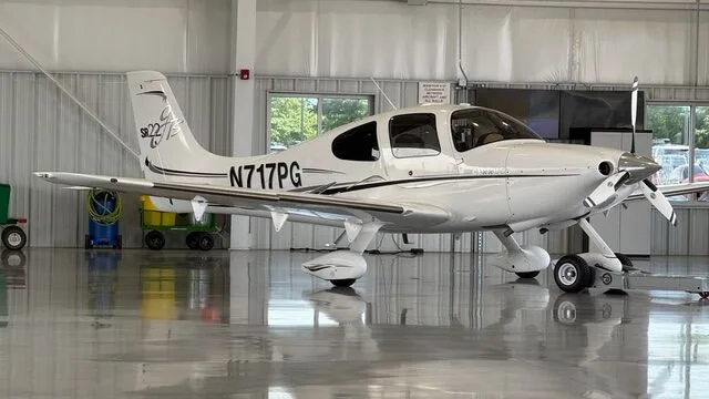 Exterior view of a 2005 Cirrus SR22-G2 GTS, N717PG.