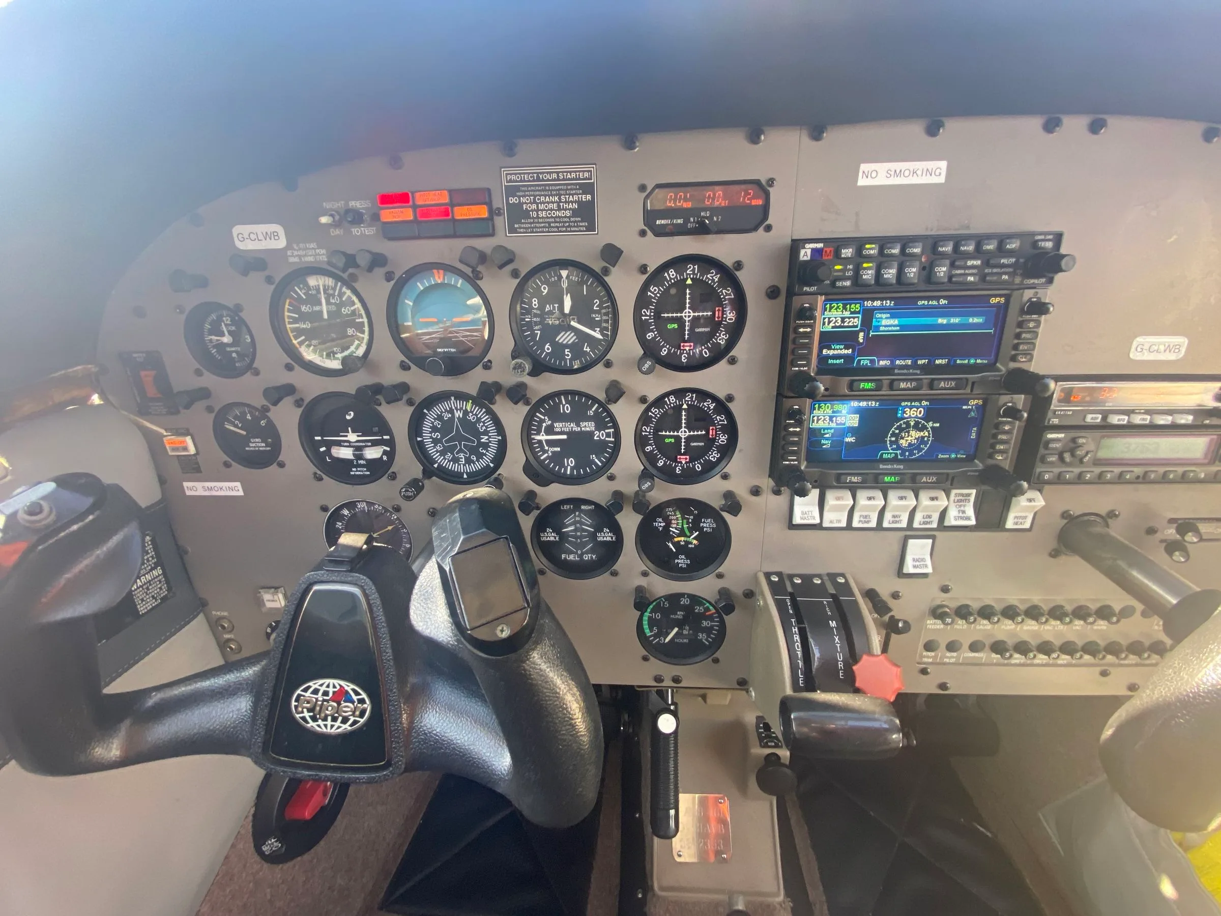 Cockpit and instrument panel of a 2010 Piper PA-28-161 Warrior III.