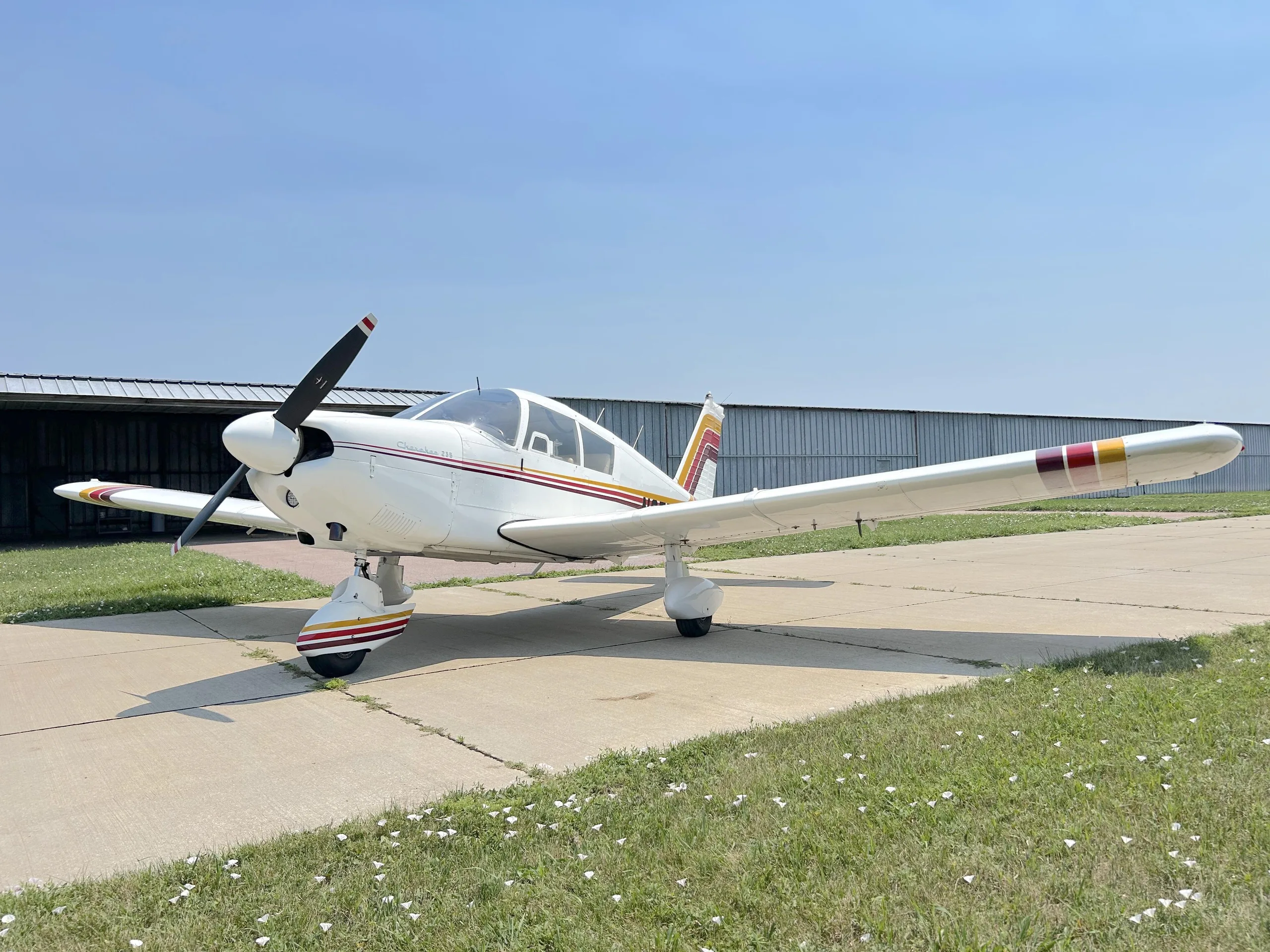 Exterior view of a 1964 Piper PA-28-235 Cherokee Pathfinder.