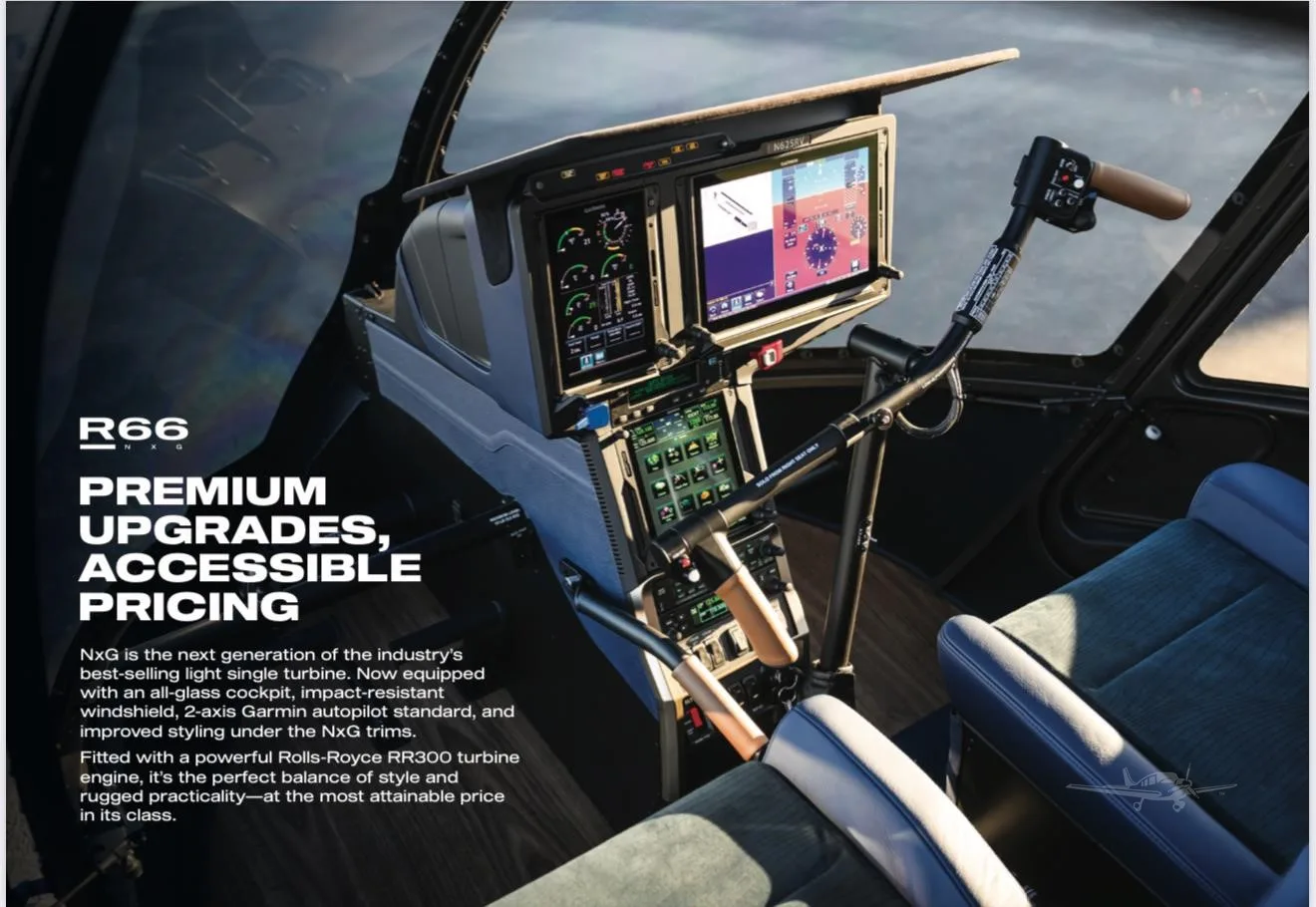 Cockpit and instrument panel of a 2026 ROBINSON R66.