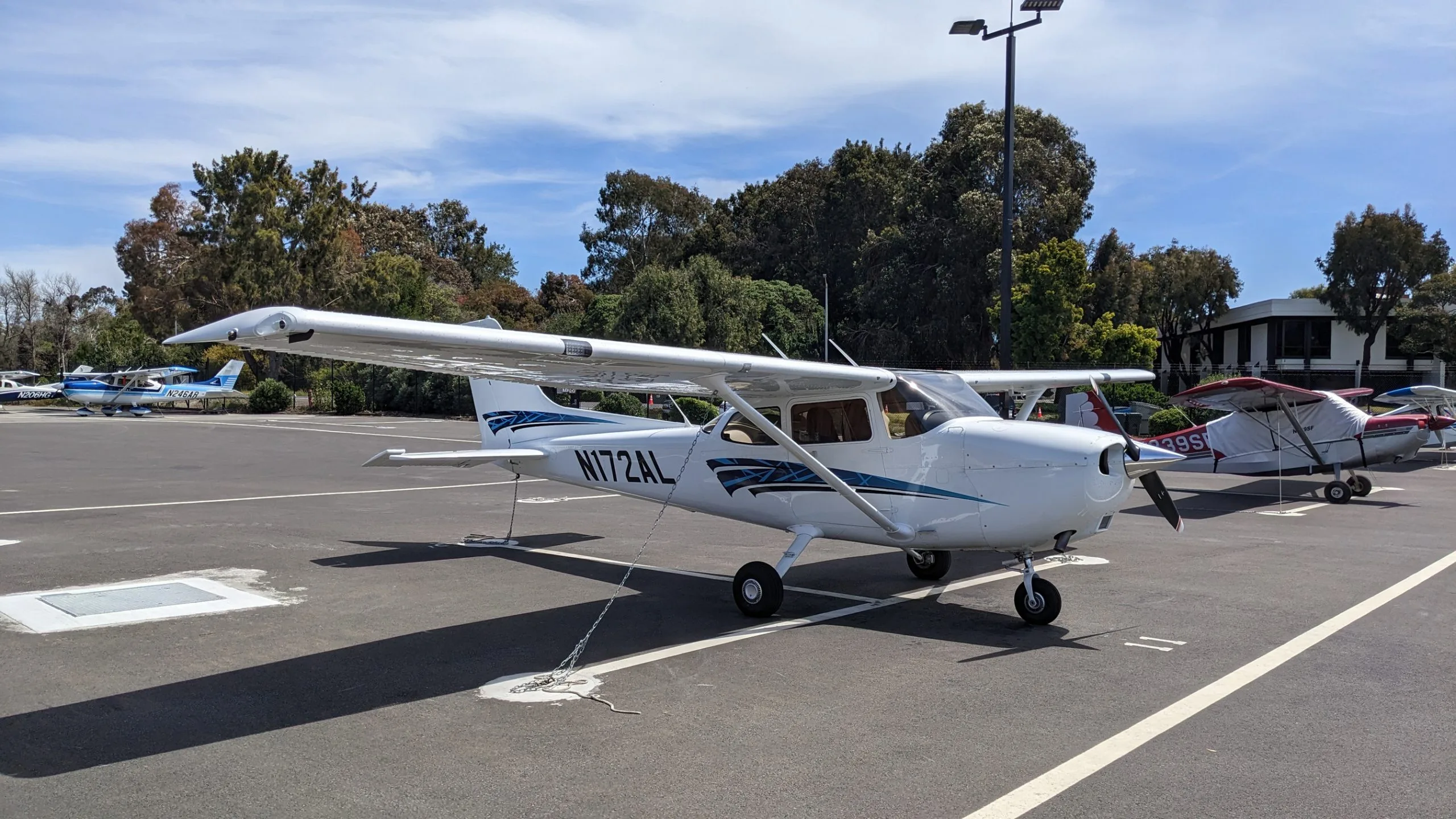 Cockpit and instrument panel of a 2023 Cessna 172S.