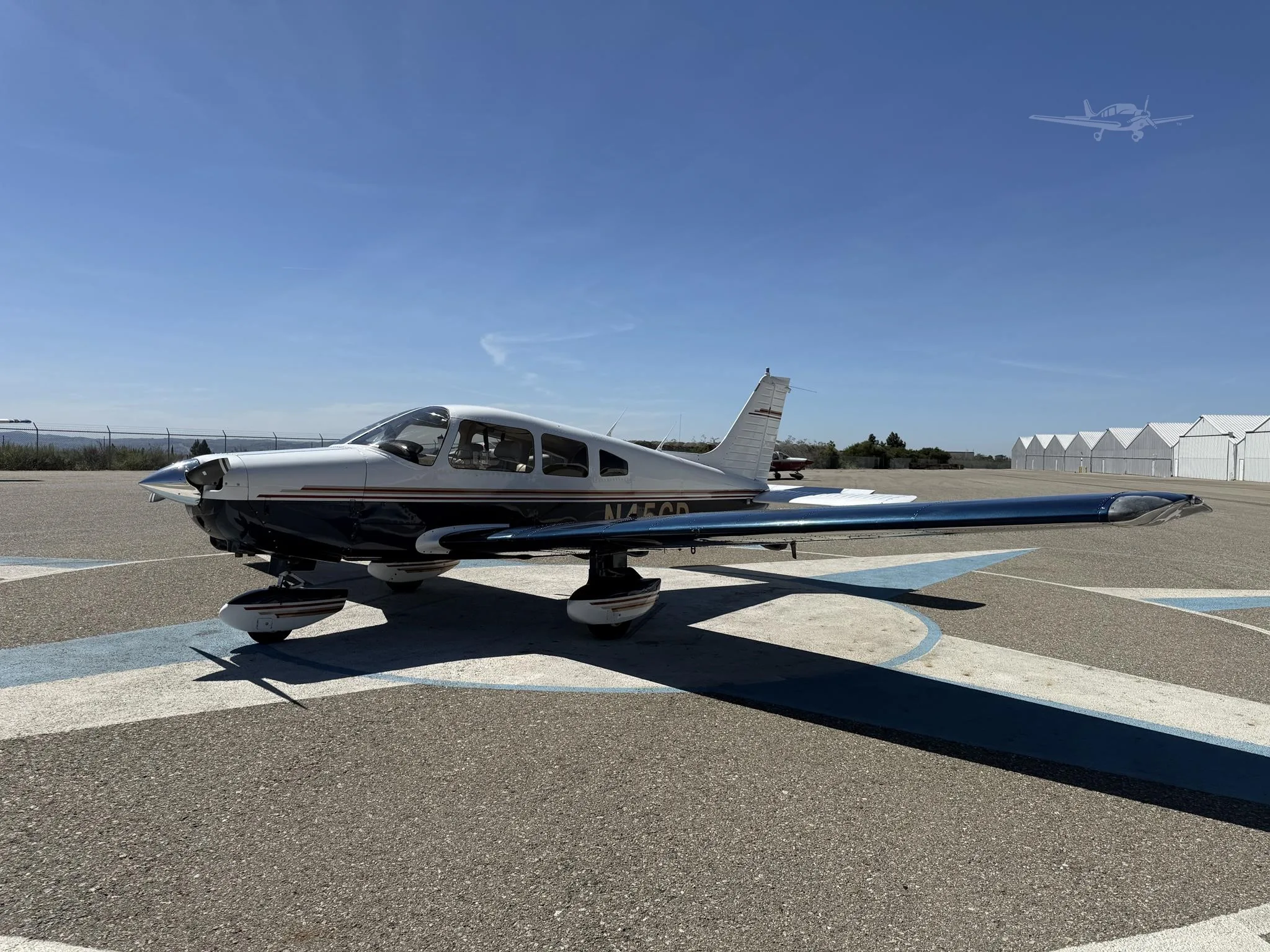 Exterior view of a 1979 PIPER WARRIOR II, N45CD.