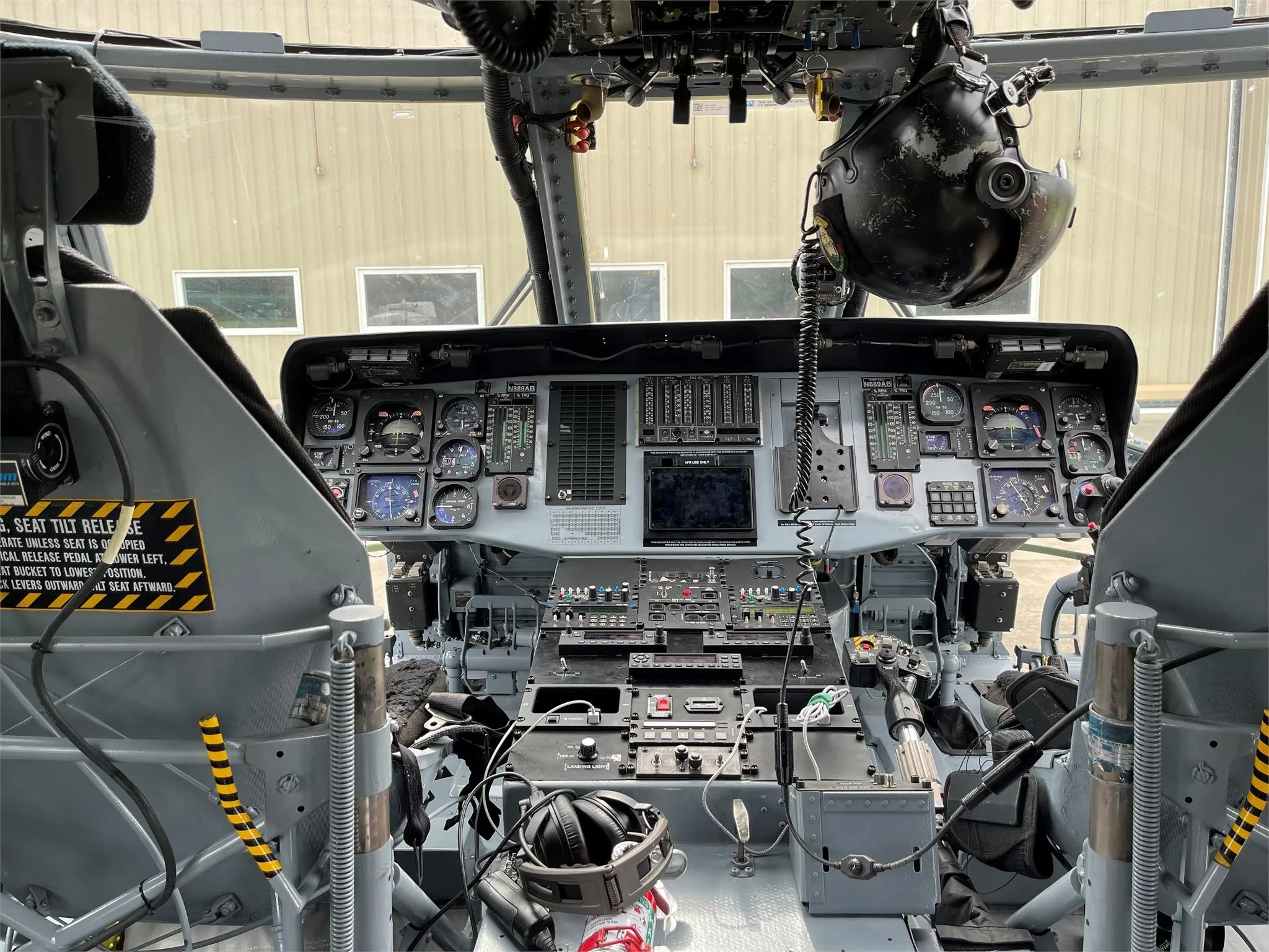 Cockpit and instrument panel of a 1980 SIKORSKY UH-60A BLACK HAWK.