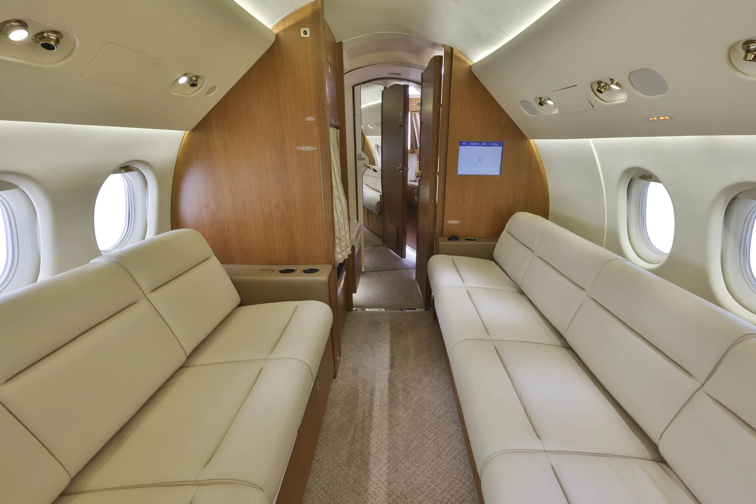 Cabin interior of a 1988 Dassault Falcon 900B.