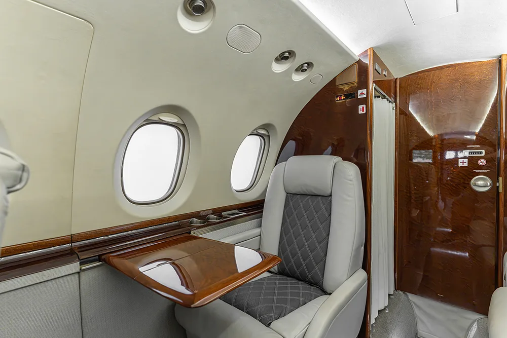 Cabin interior of a 2009 Hawker 750.
