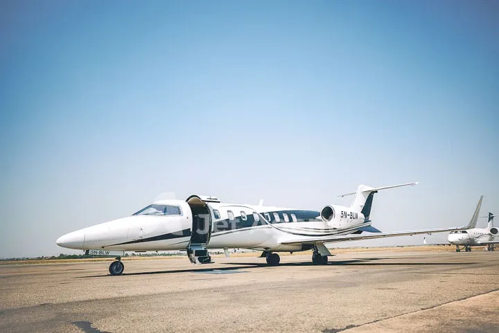 Exterior view of a 2008 Bombardier learjet 45xr, 5N-BLW.