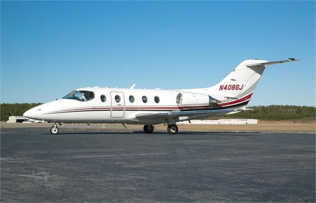Exterior view of a 2004 Hawker #, N408GJ.