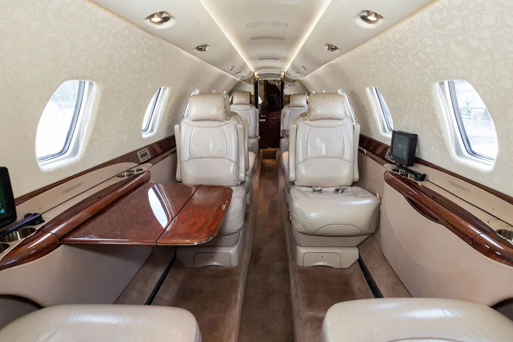 Cabin interior of a 2005 Cessna Citation Sovereign.