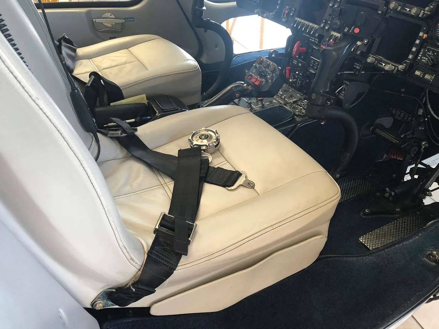 Cockpit and instrument panel of a 2004 Agusta 109E Power.