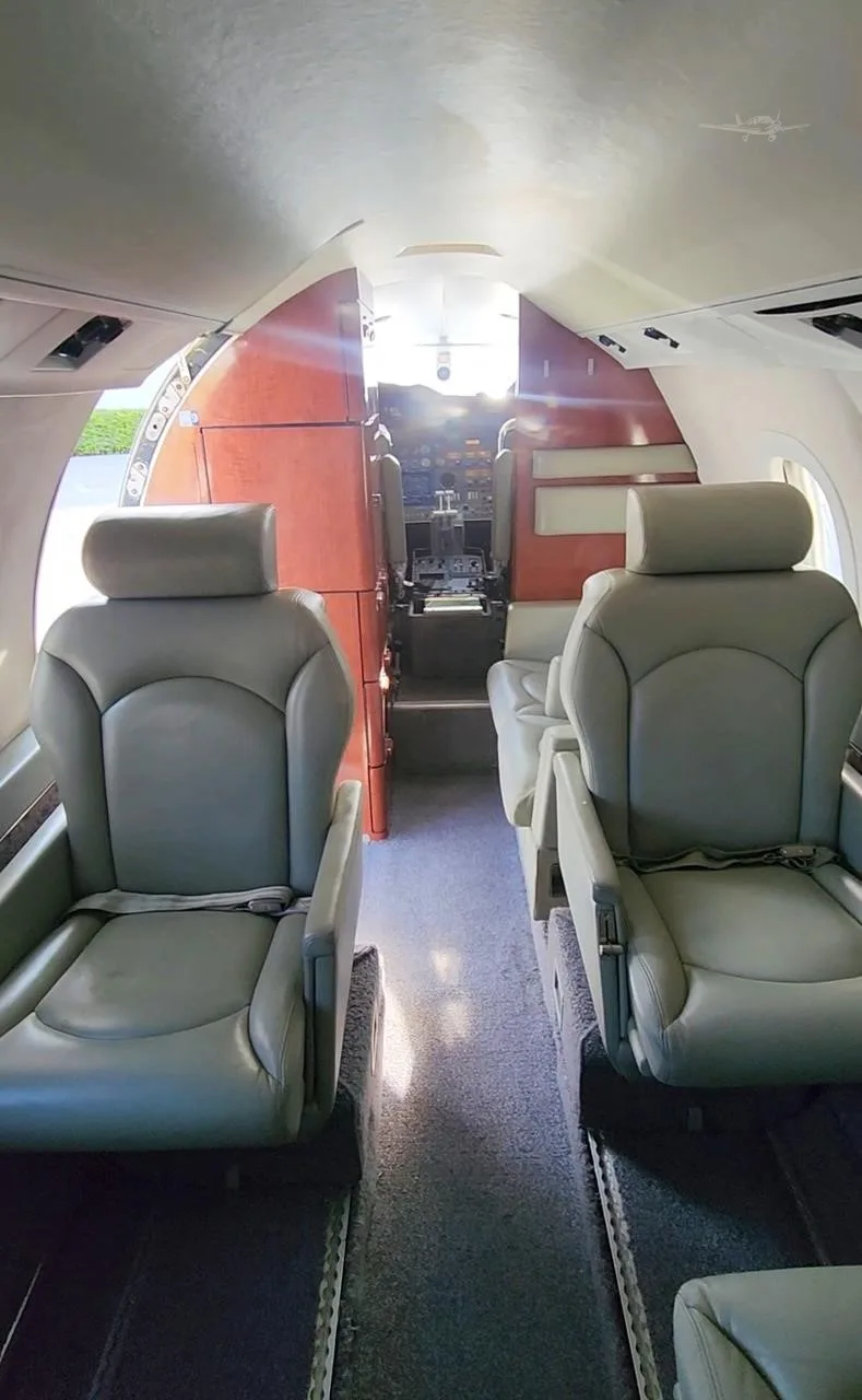Cabin interior of a 1983 LEARJET 55.