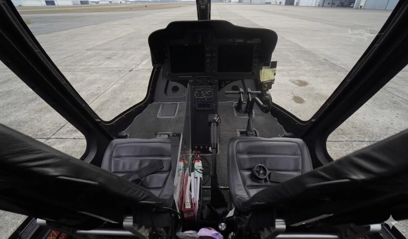 Cockpit and instrument panel of a 2017 BELL 505 JET RANGER X.