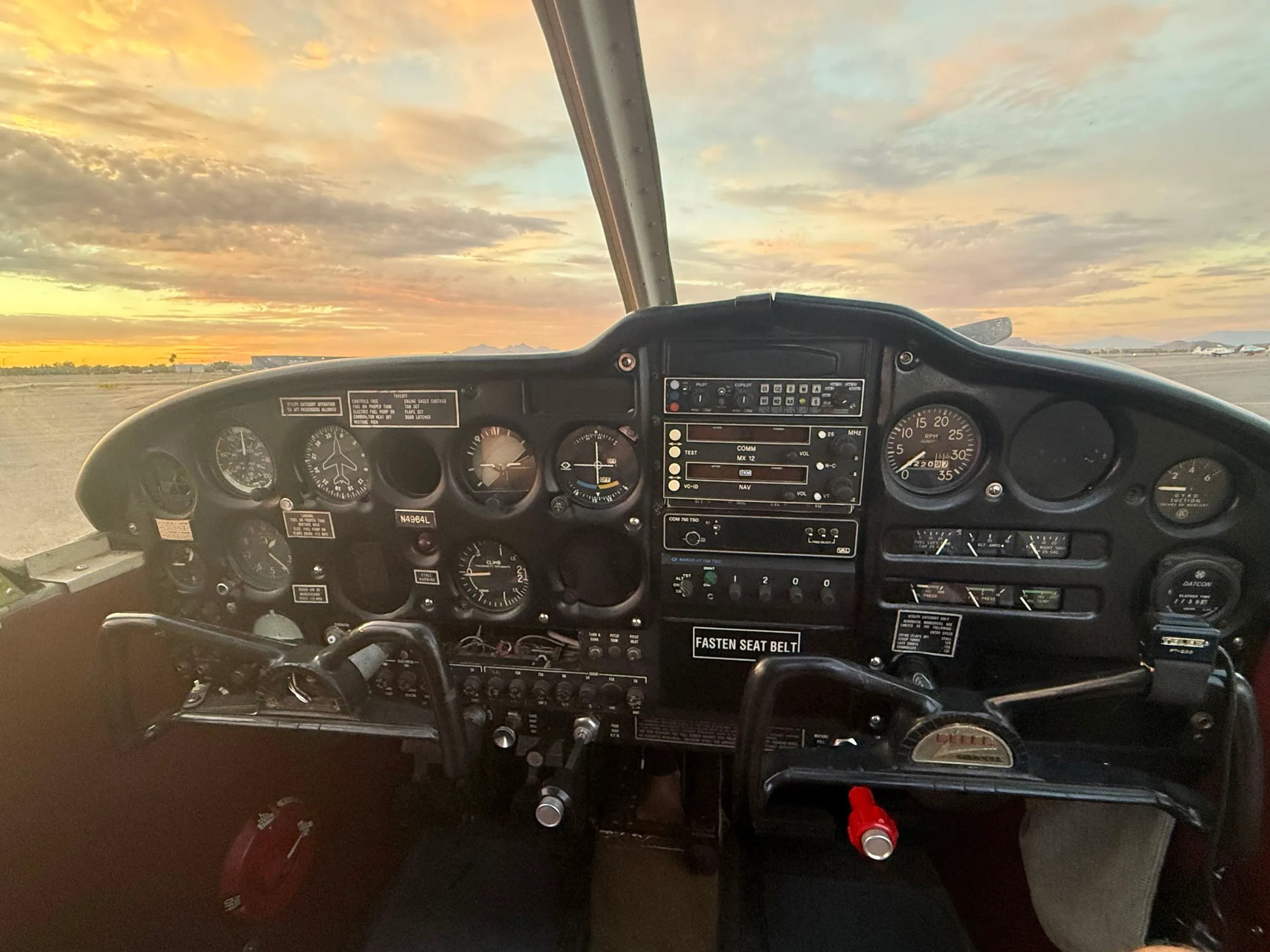 Cockpit and instrument panel of a 1967 Piper PA-28-180 Cherokee.
