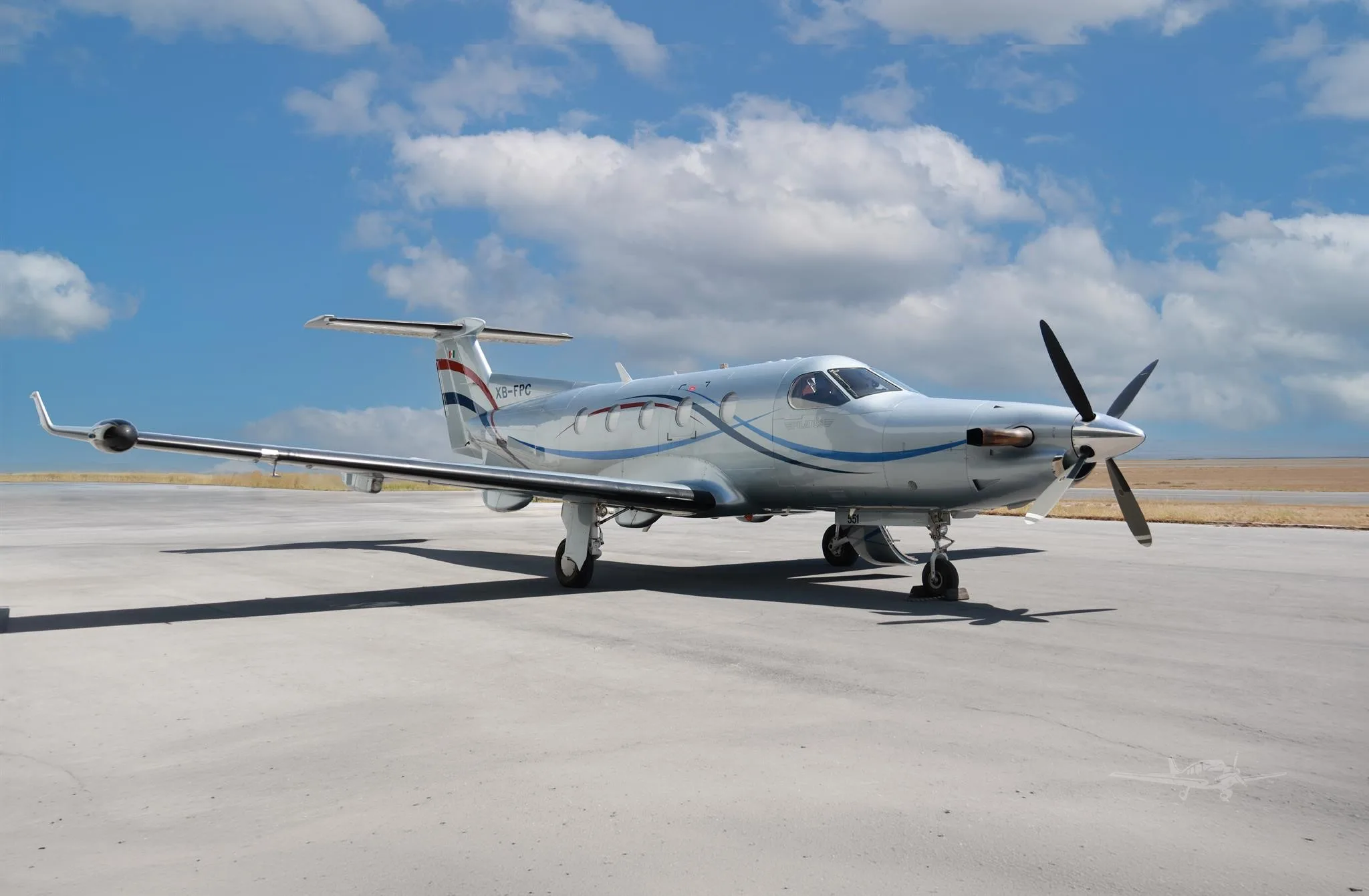 Exterior view of a 2004 PILATUS PC-12/45, XB-FPC.