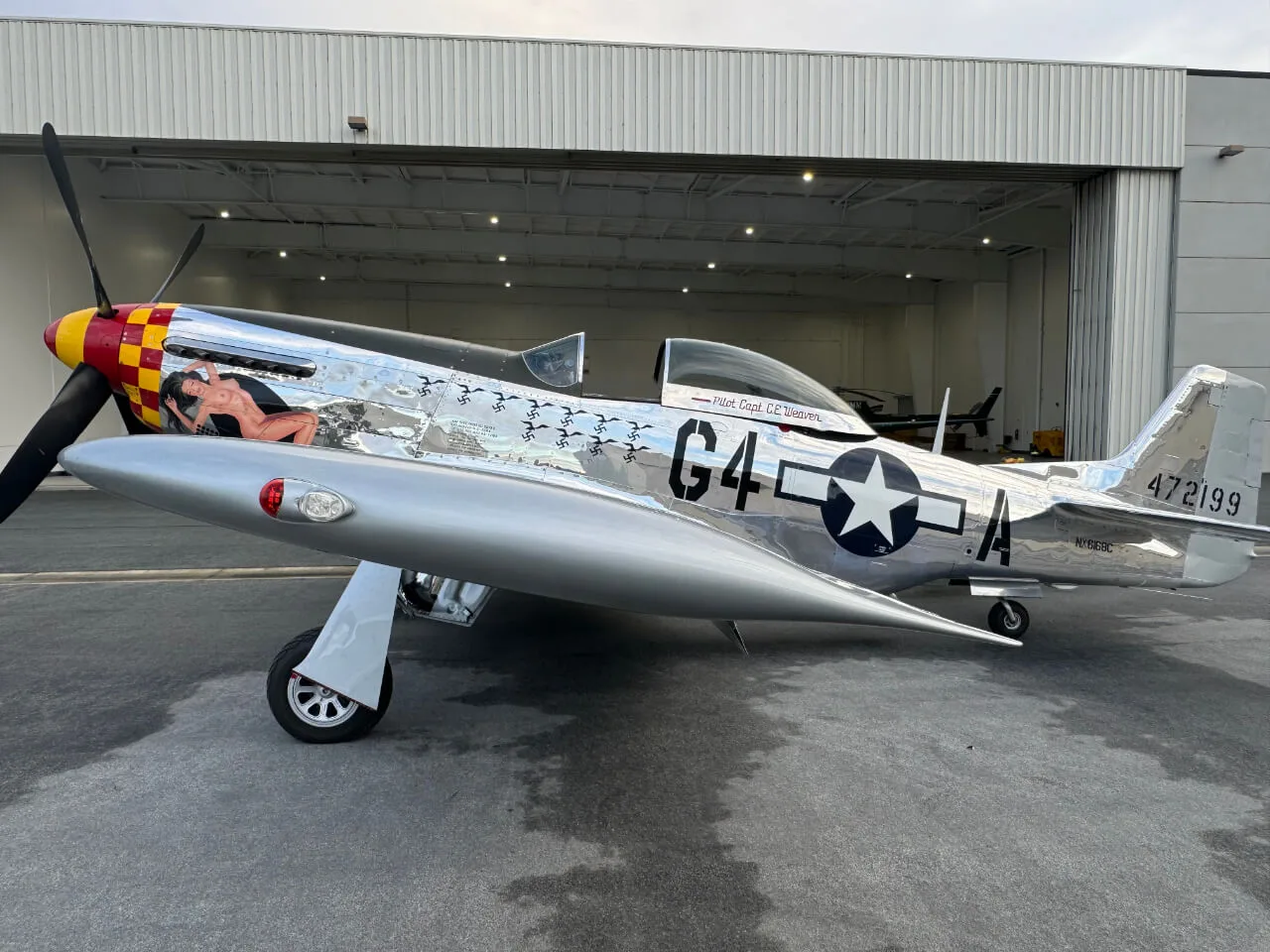 Exterior view of a 1944 North American P-51D Mustang.
