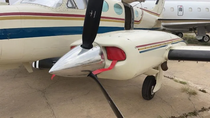 Engine detail of a 1980 Cessna 340A.