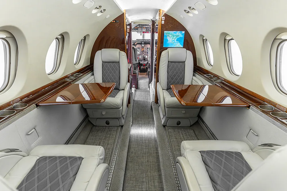 Cabin interior of a 2009 Hawker 750.