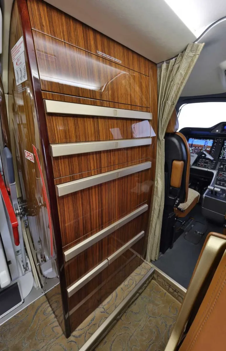 Cabin interior of a 2015 Embraer Phenom 300.