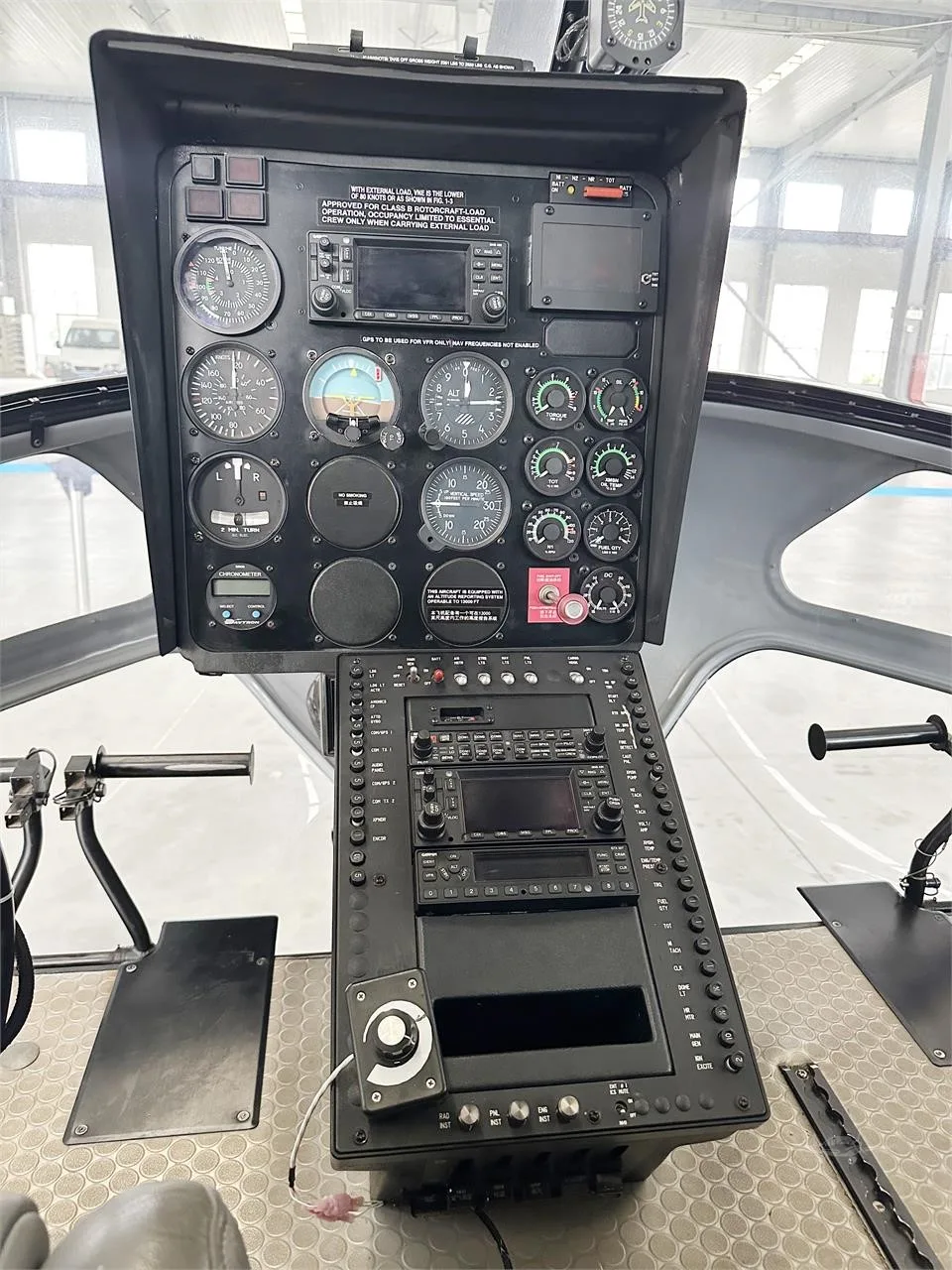 Cockpit and instrument panel of a 2015 ENSTROM 480B TURBINE.