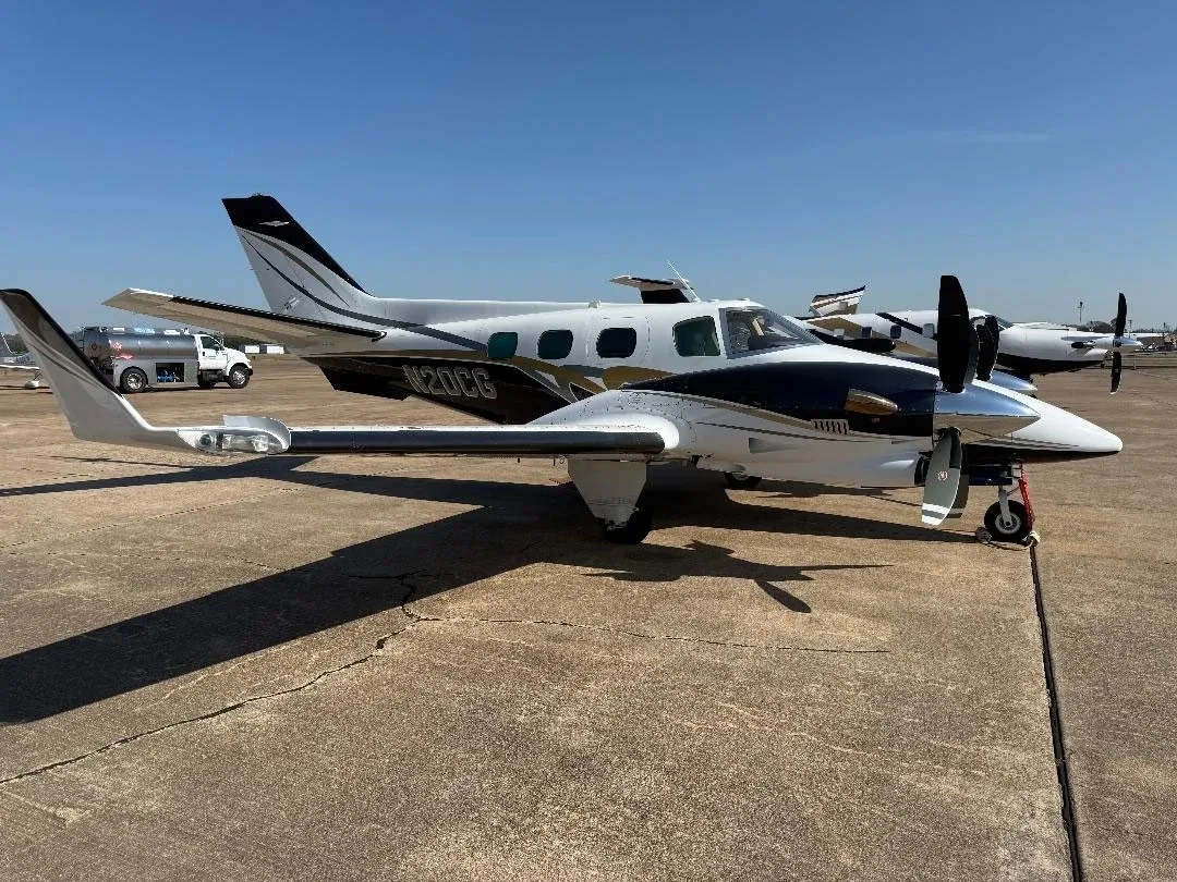 Exterior view of a 1979 Beechcraft B60 Duke Turboprop.