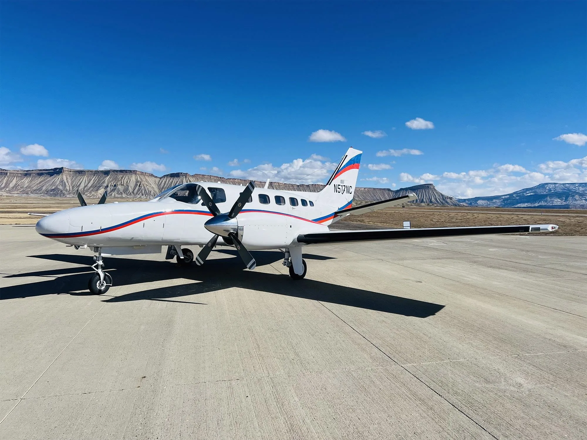 Exterior view of a 1986 CESSNA CONQUEST II, N517NC.