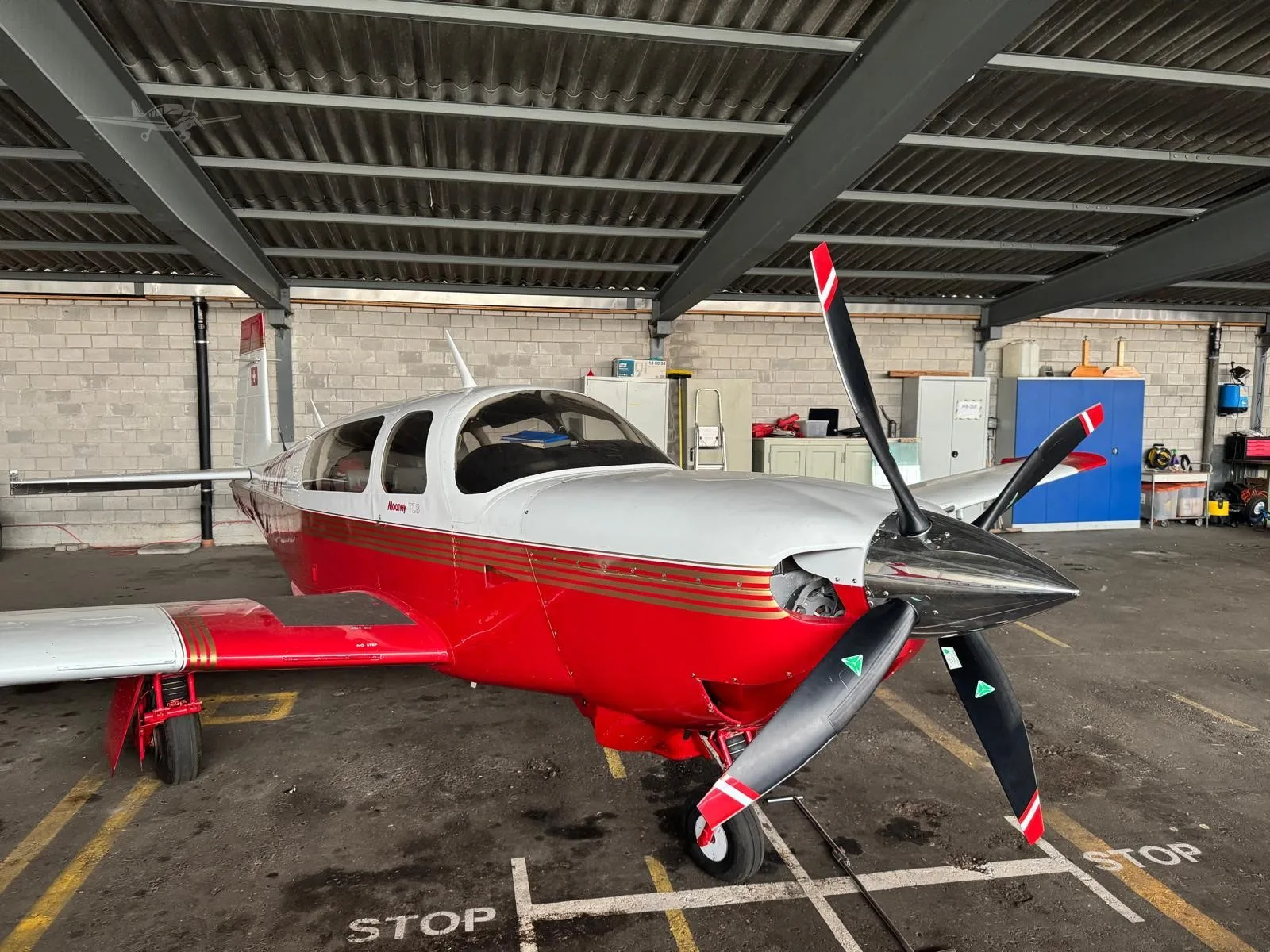 Exterior view of a 1995 MOONEY M20M BRAVO, HB-DIF.