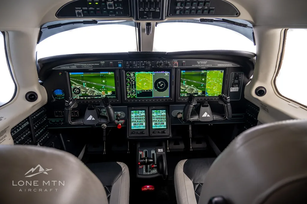 Cockpit and instrument panel of a 2022 Piper M600 SLS.