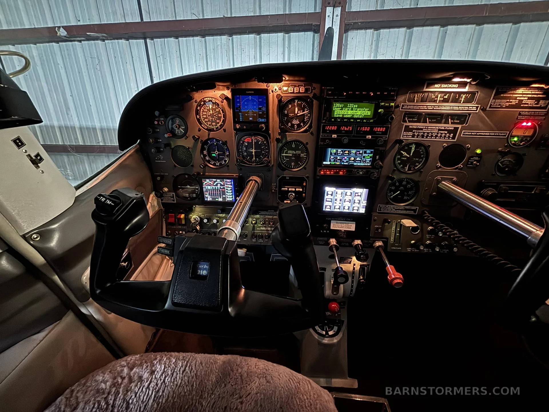 Cockpit and instrument panel of a Cessna.