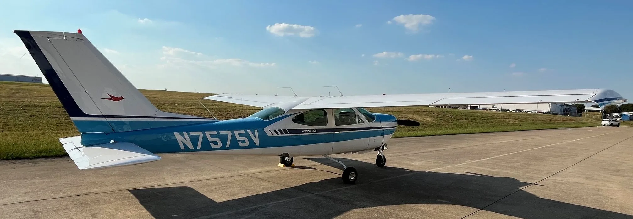 Exterior view of a 1976, N7575V.