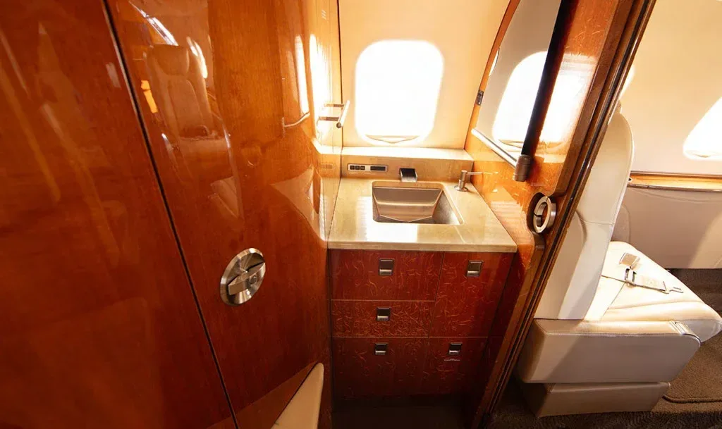 Cabin interior of a 2012 Learjet.