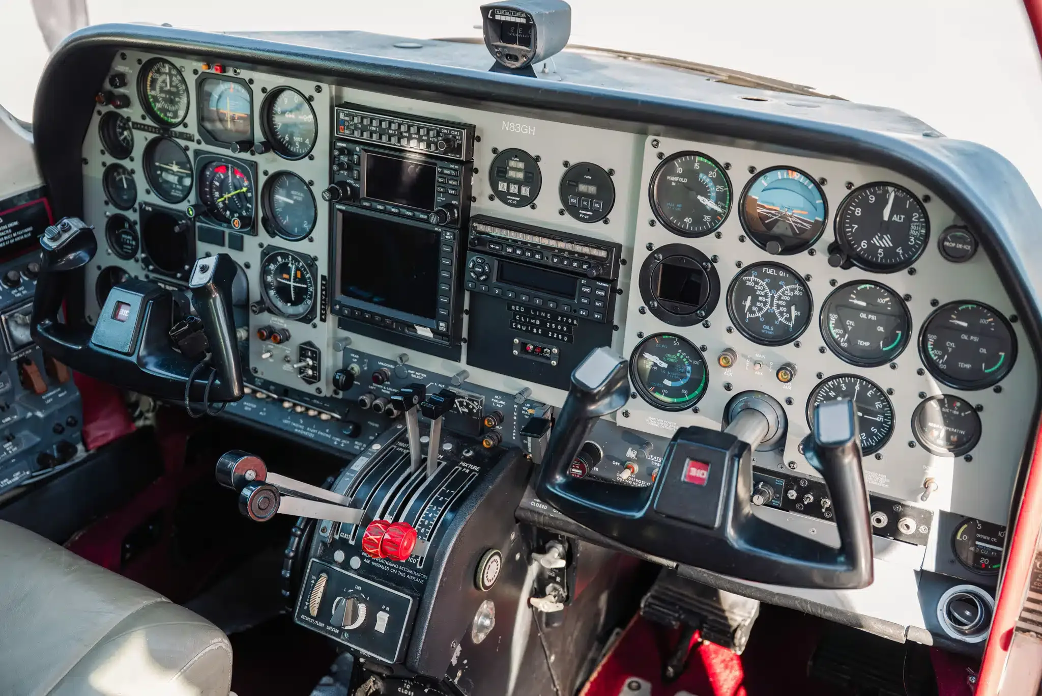 Cockpit and instrument panel of a 1978 Cessna T310R.