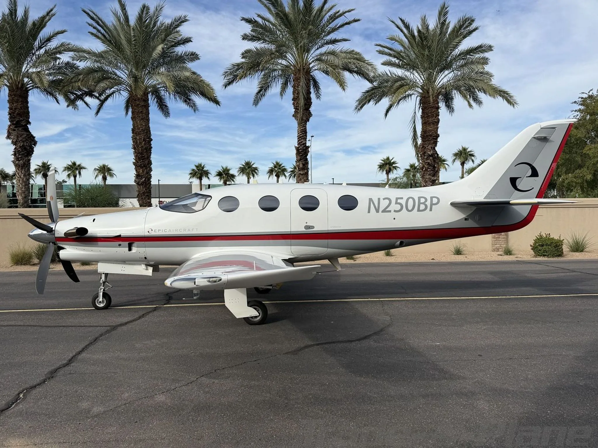 Exterior view of a 2021 EPIC E1000, N250BP.